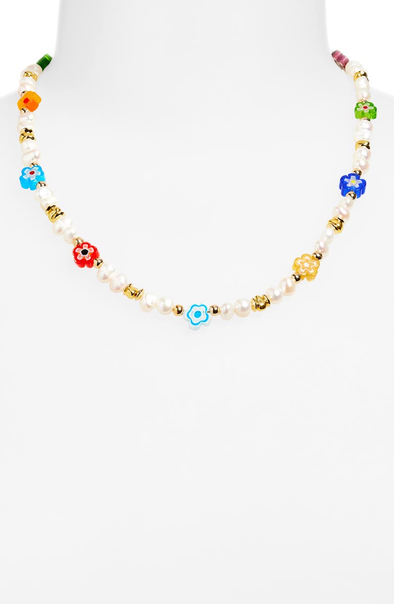 EYE CANDY LOS ANGELES Milliefiori Bead Necklace, Alternate, color, White/Gold/Multi
