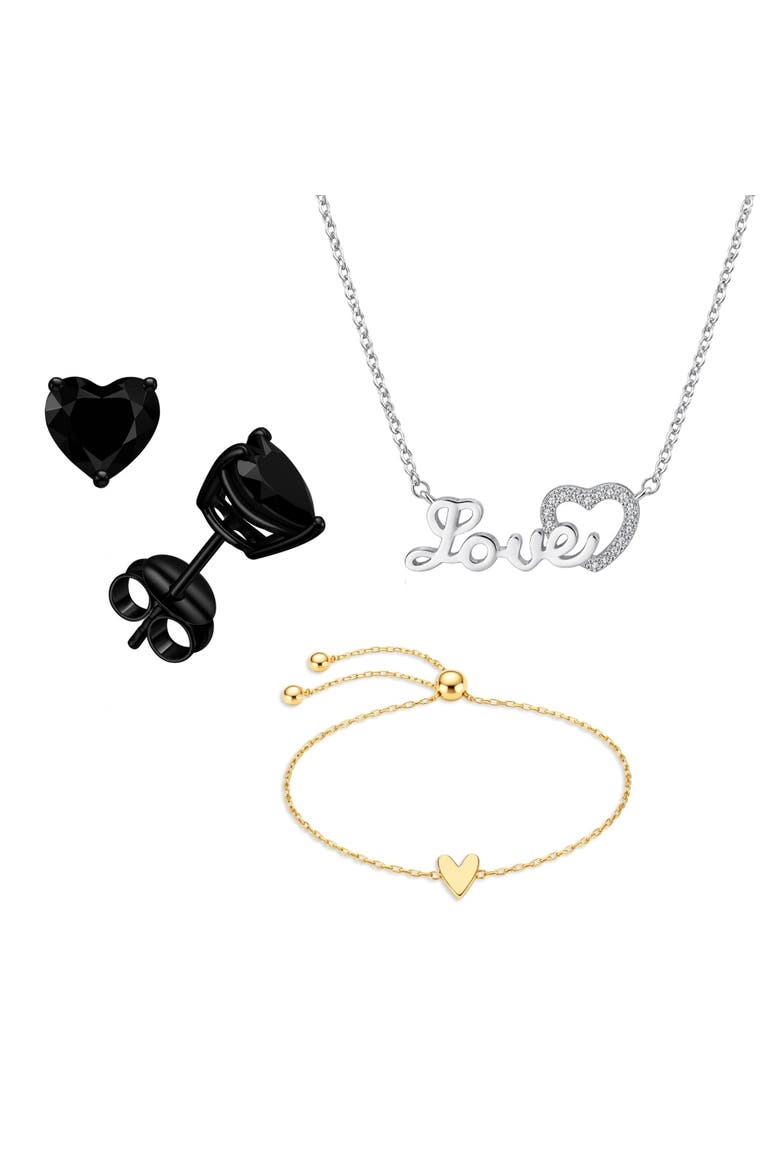 Love Necklace Heart Bracelet & Heart Earrings Set, Main, color, Silver