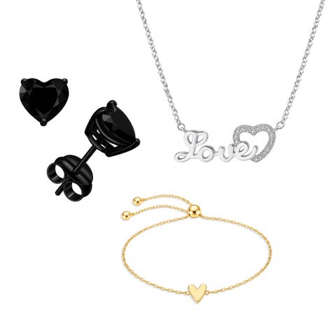 Love Necklace Heart Bracelet 
Heart Earrings Set