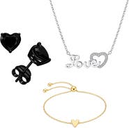 Donatello Gian Love Necklace Heart Bracelet & Heart Earrings Set