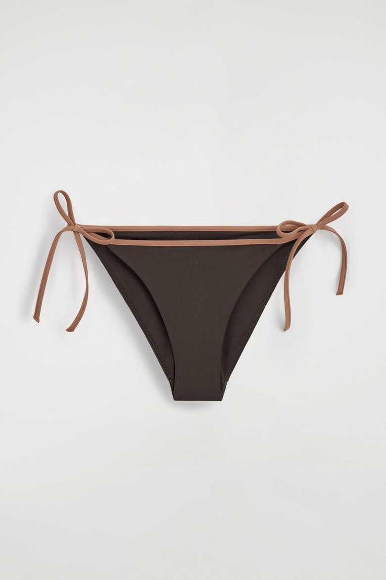 Contrast-trimmed Tie-side Bikini Briefs, Alternate, color, BROWN / TERRACOTTA