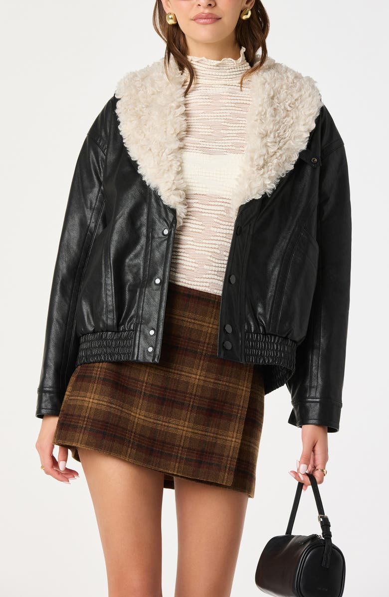 ASTR the Label Jonyssa Faux Fur Trim Faux Leather Jacket, Alternate, color, Black