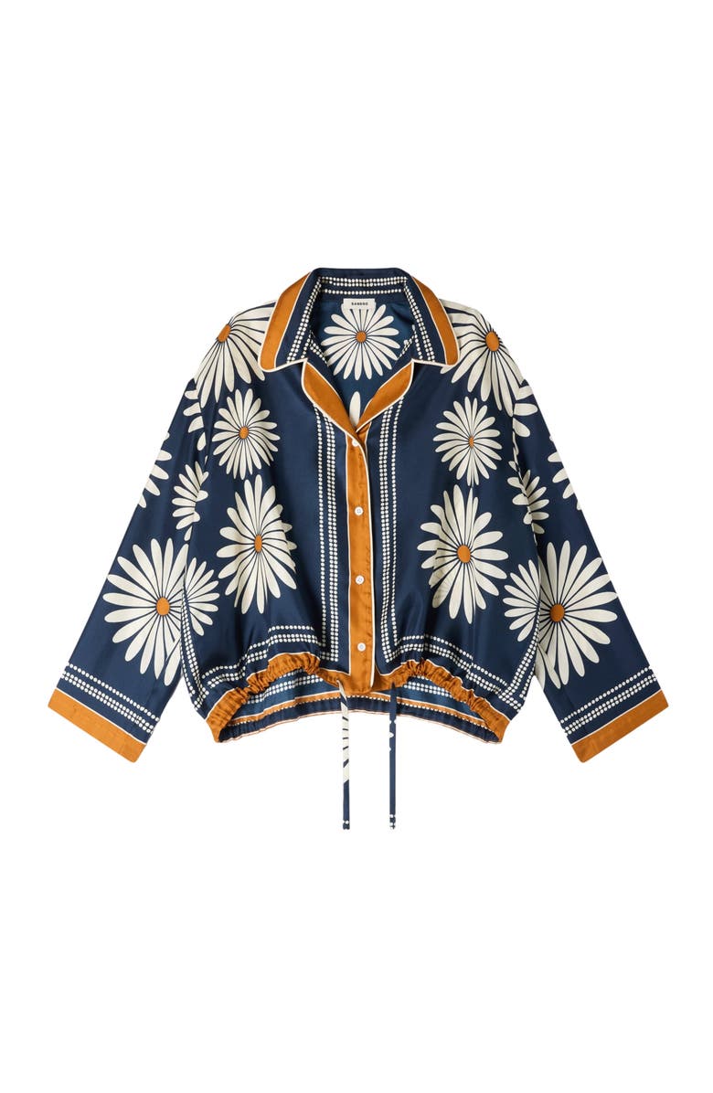SANDRO Floral print silk shirt, Alternate, color, Deep Blue / Ocher