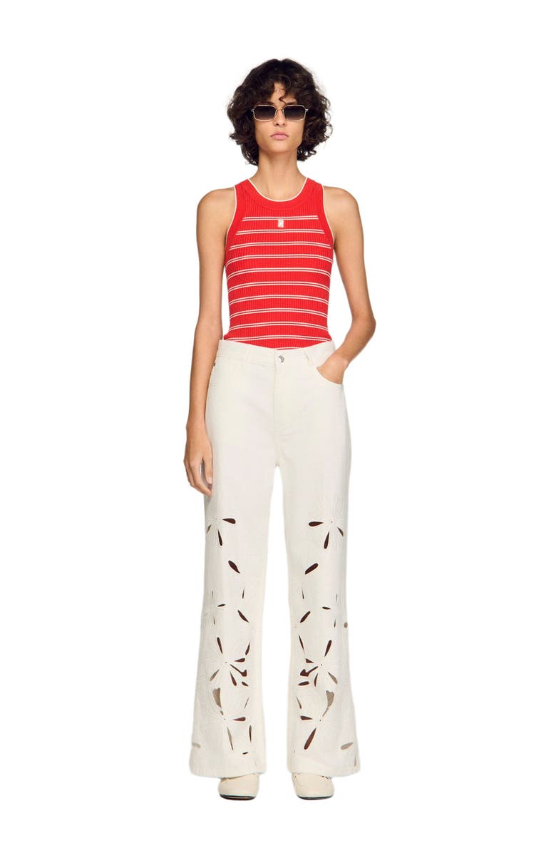 SANDRO Wide-leg embroidered jeans, Alternate, color, White