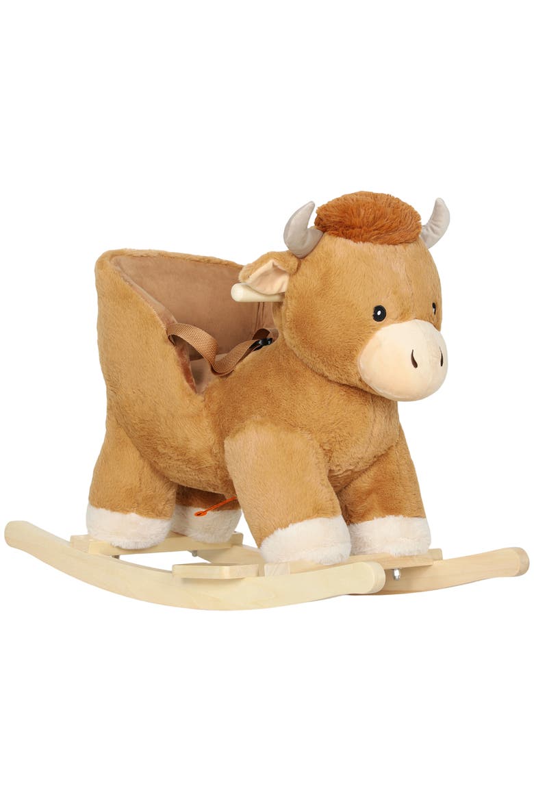 Baby Rocking Horse with Cute Cow Stuffed Plush, Music, Safety Belt, Cow Wooden Rocking Horse for Boys and Girls Aged 1-3 Years, Brown, Main, color, brown