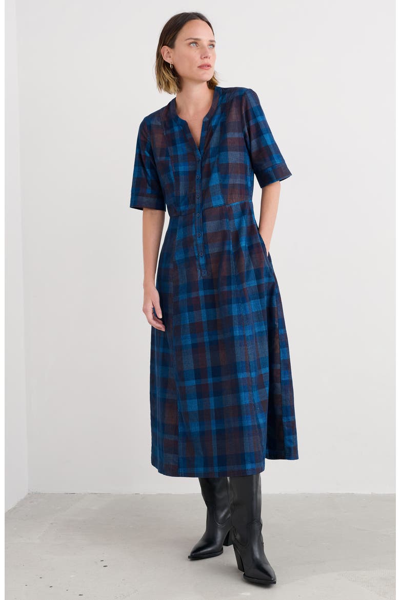 Wightwick Plaid Organic Cotton Denim Midi Dress, Alternate, color, HONESTY SEA CAVE