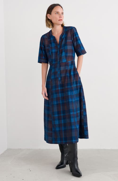 Seasalt Cornwall Wightwick Plaid Organic Cotton Denim Midi Dress In Blue