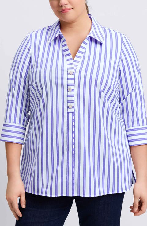Pamela Stripe Cotton Blend Tunic Shirt (Plus)