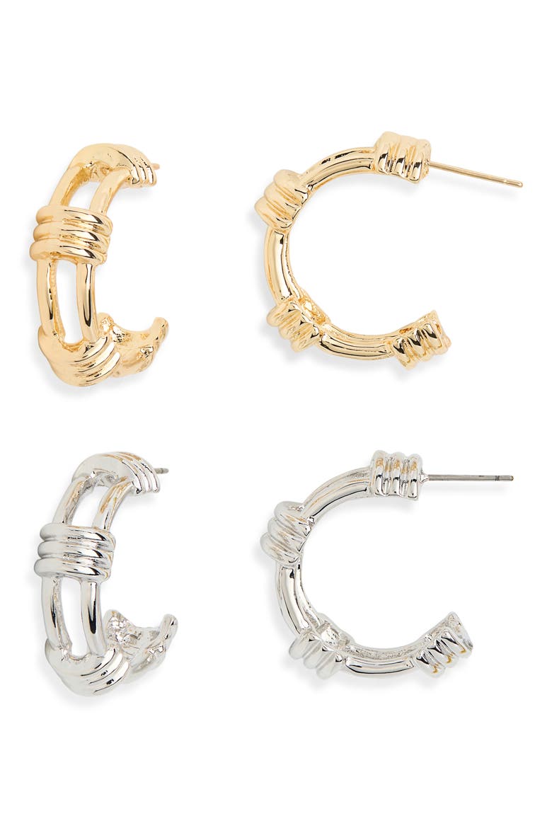 Set of 2 Two-Tone Hoop Earrings, Main, color, GOLD/ SILVER
