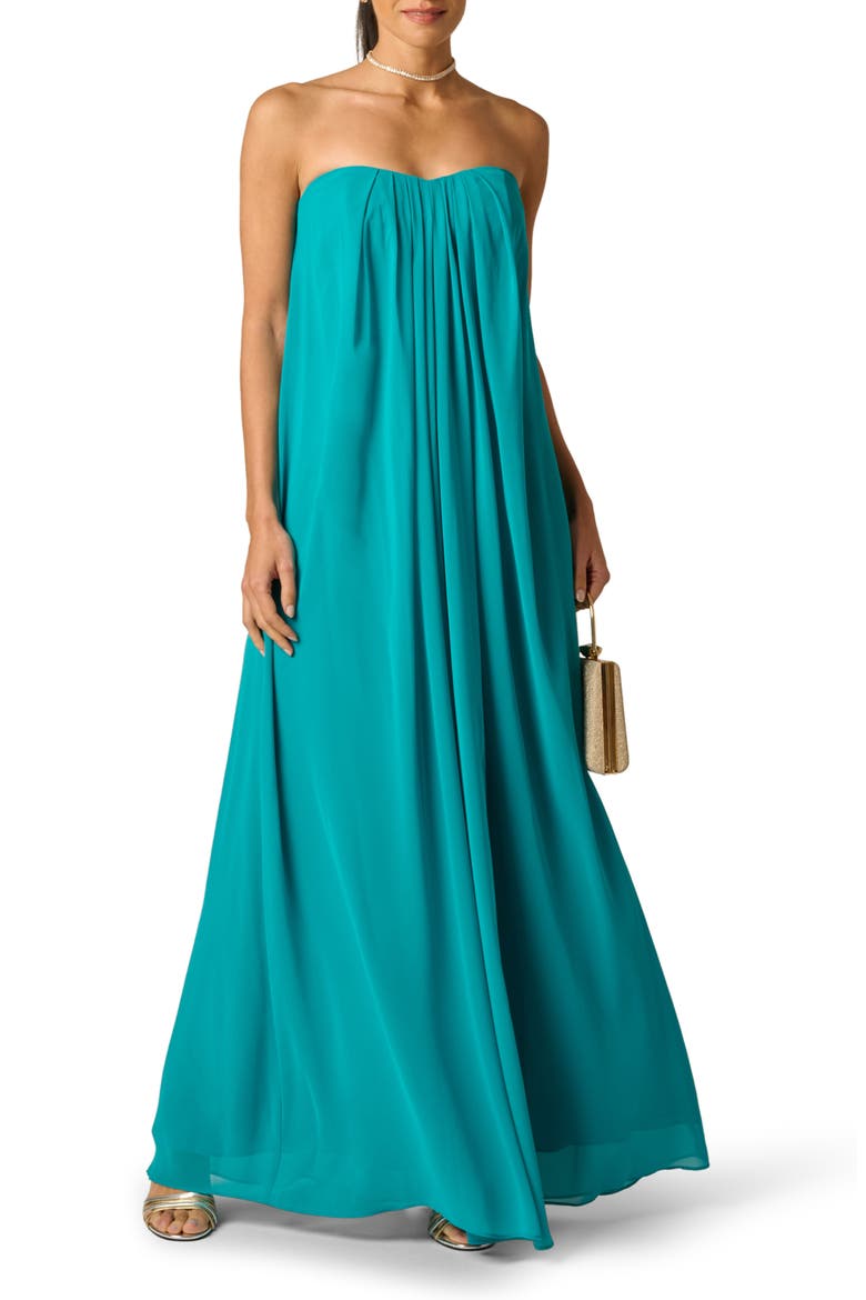 Chiffon Trapeze Gown, Alternate, color, TURQUOISE