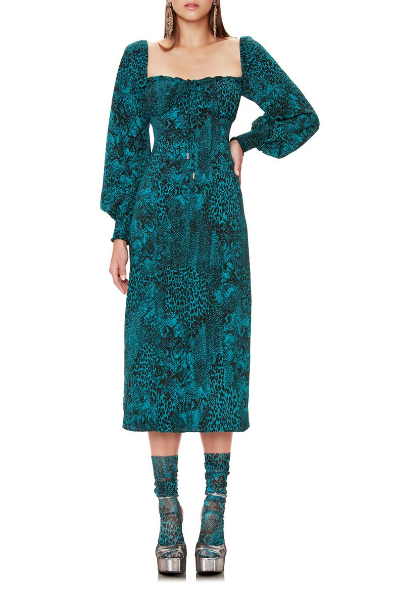 Lina Corset Midi Dress, Main, color, TEAL ANIMAL