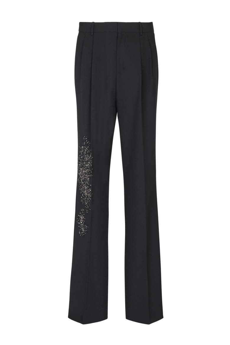 Pleated wool trousers with "Sand Effect" embroidery, Alternate, color, black