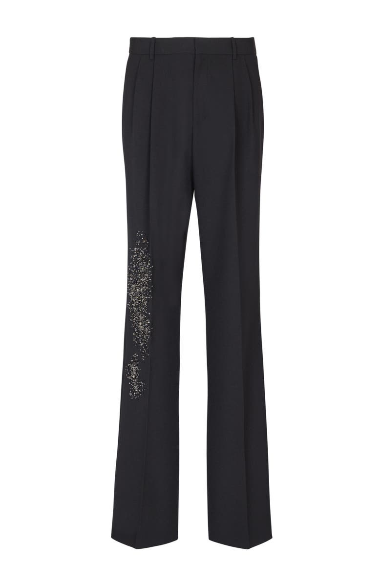 Balmain Pleated wool trousers with "Sand Effect" embroidery, Alternate, color, Black