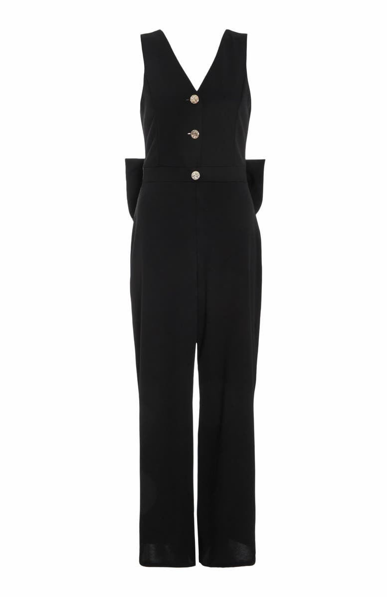 QUIZ Button Front Scuba Crepe Jumpsuit With Open Back, Alternate, color, Black