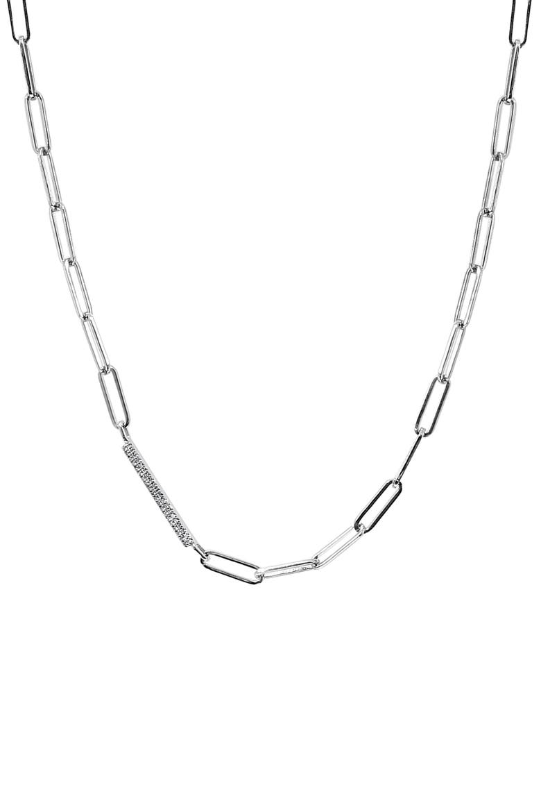 Diamond Sterling Silver Paperclip Chain Necklace, Alternate, color, SILVER