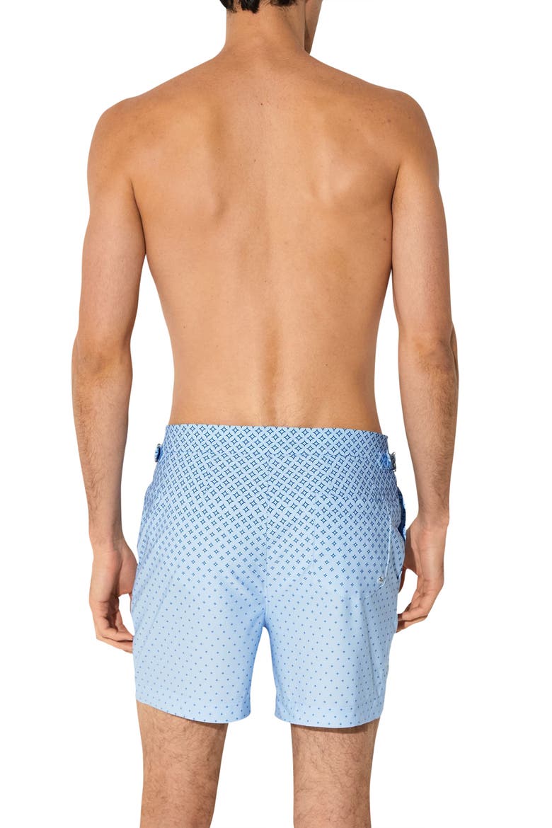 Darli Gradient Geo Print Side Adjuster Swim Trunks, Alternate, color, SOFT BLUE