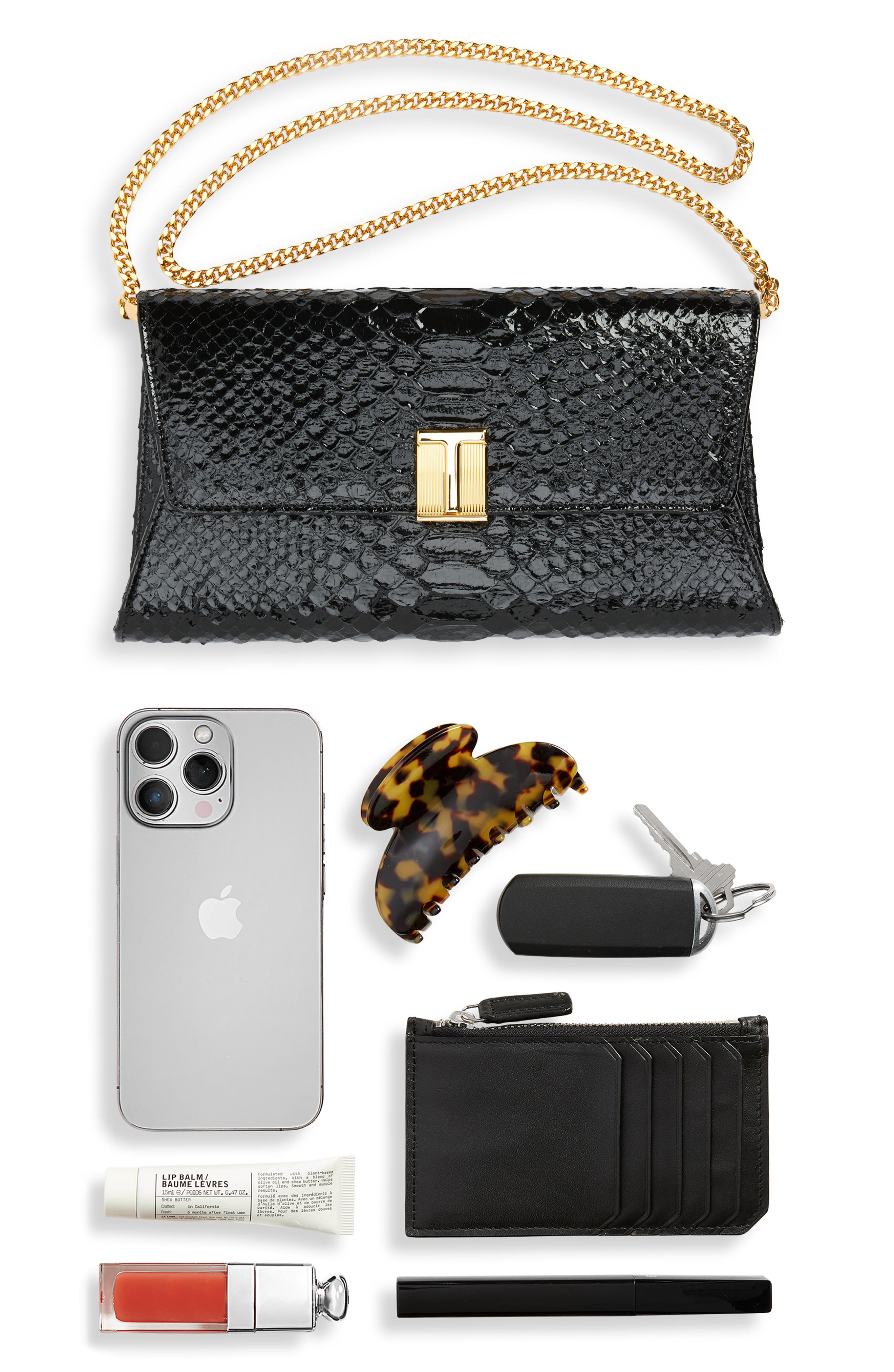 Nobile Python Embossed Leather Clutch, Alternate, color, BLACK