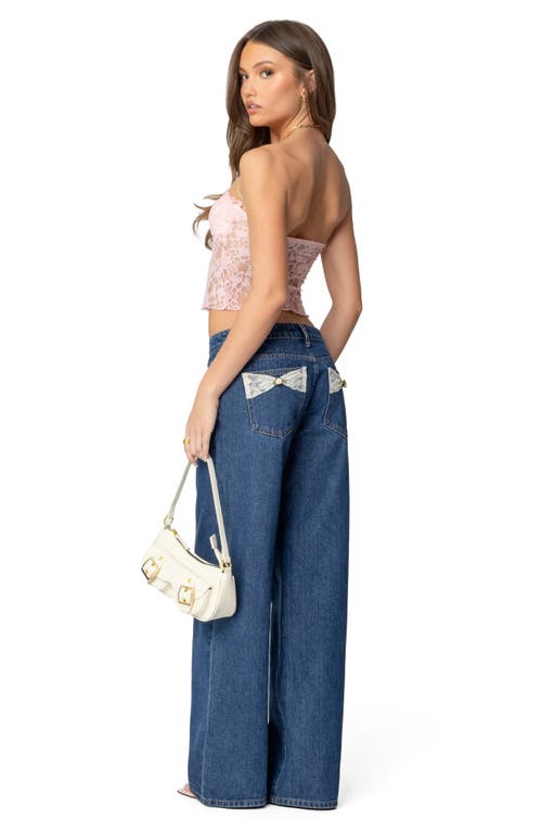 Shop Edikted Odilia Strapless Sheer Lace Crop Top In Light-pink