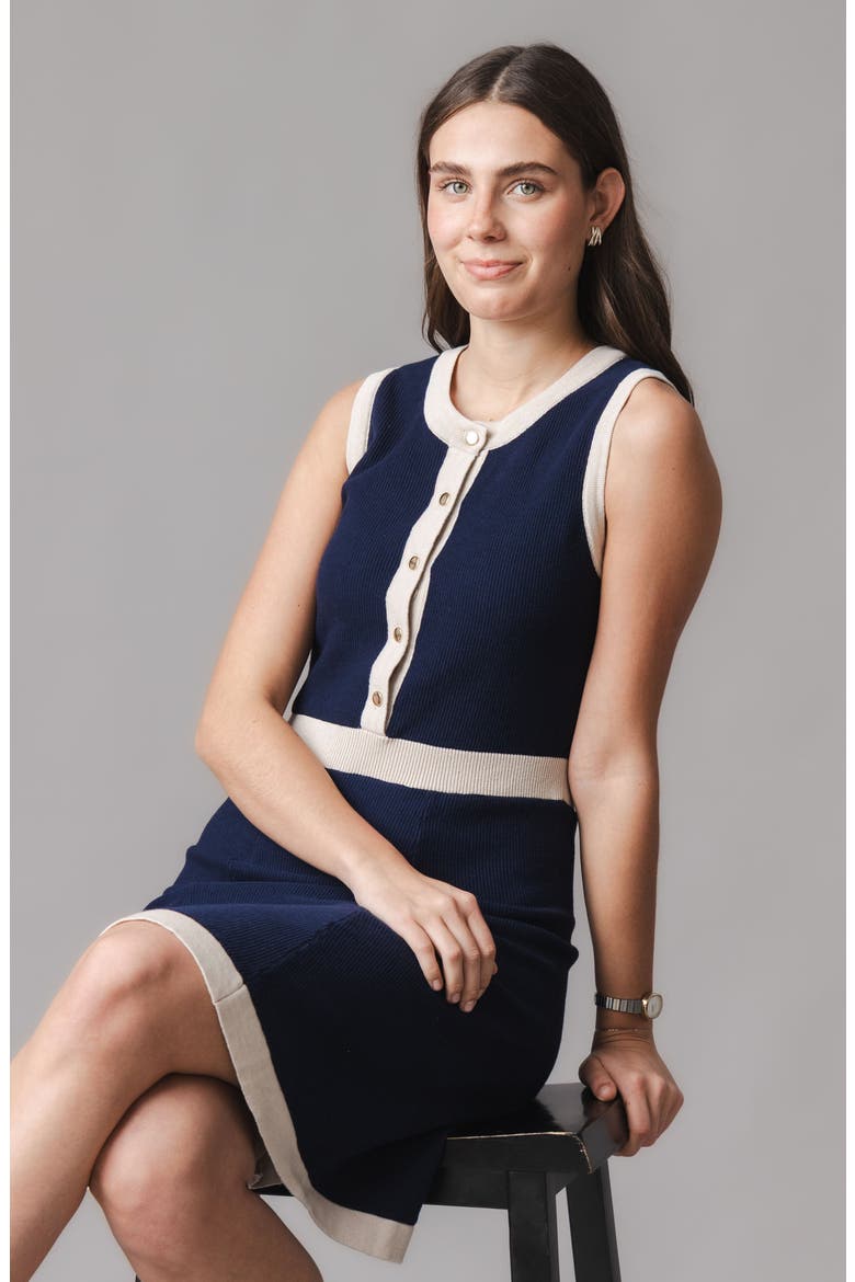 Organic Sleeveless Button Front Sweater Dress, Alternate, color, Navy Tweed