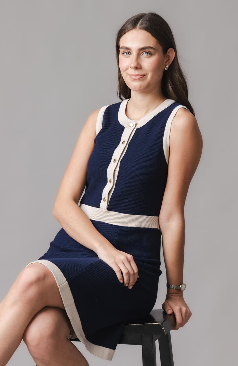 Hope & Henry Organic Sleeveless Button Front Sweater Dress, Alternate, color, Navy Tweed