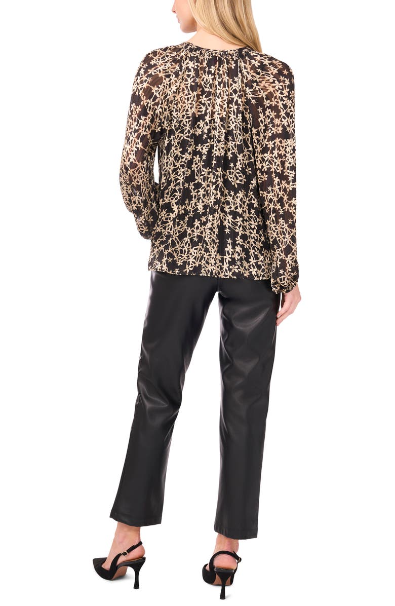 Vince Camuto Floral Metallic Stripe Satin Top, Alternate, color, Rich Black