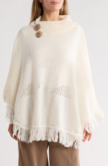 Nanette Lepore Diamond Eyelet Weave Poncho In White