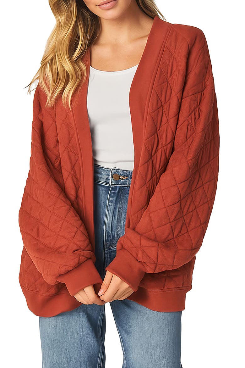Quilted Cotton Blend Cardigan Sweatshirt, Main, color, TERRACOTTA
