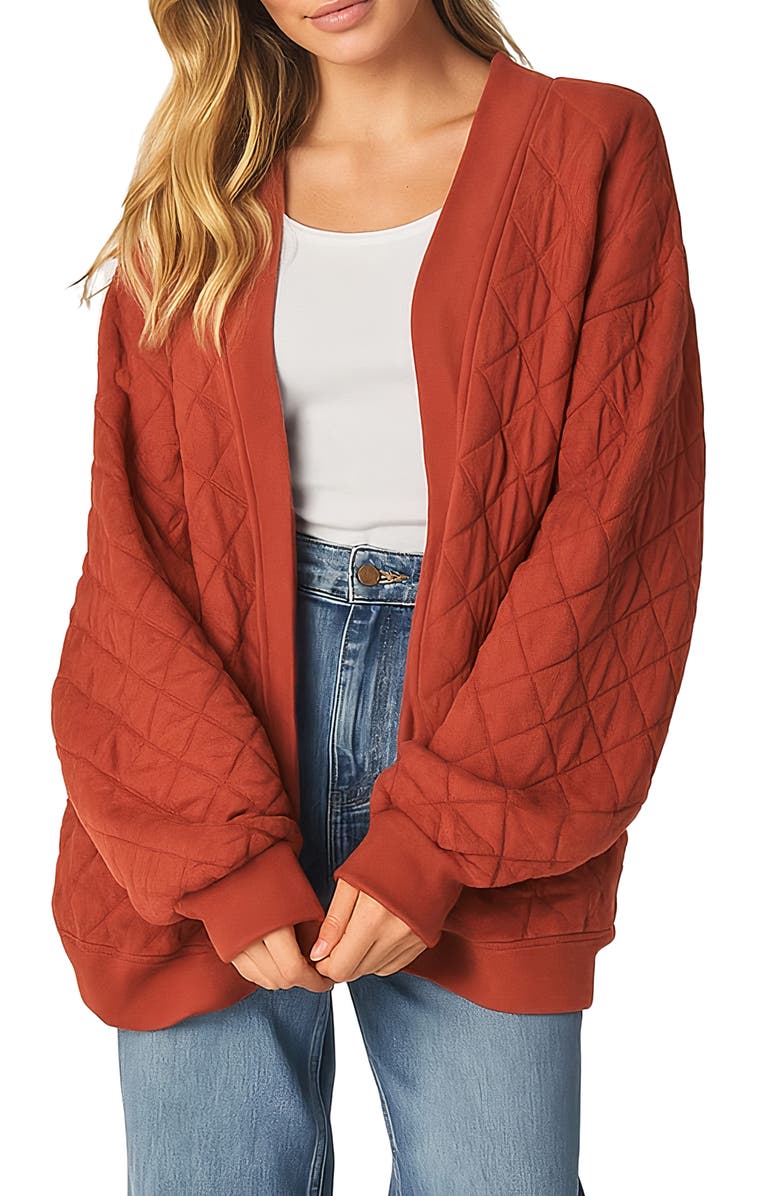 BLUEGREY Quilted Cotton Blend Cardigan Sweatshirt, Main, color, Terracotta