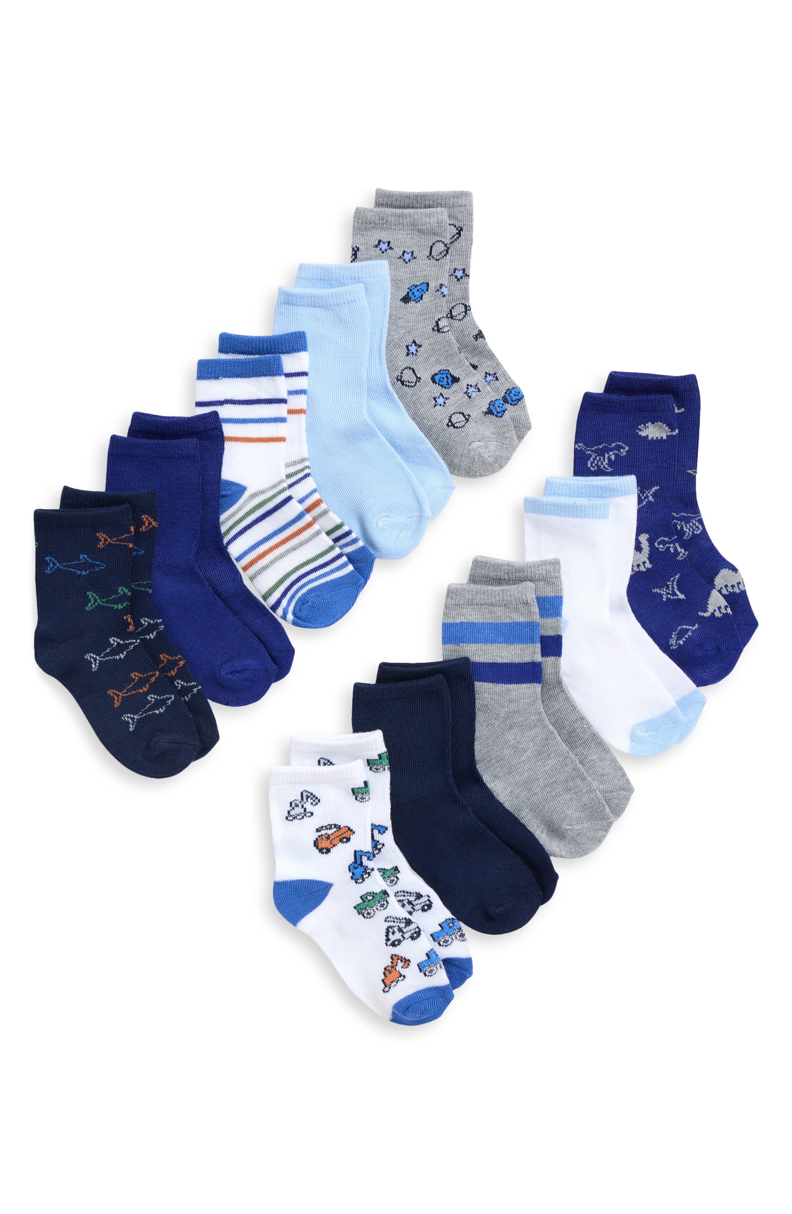 Capelli New York Kids' Icons Assorted 10-Pack Crew Socks in Blue Combo 