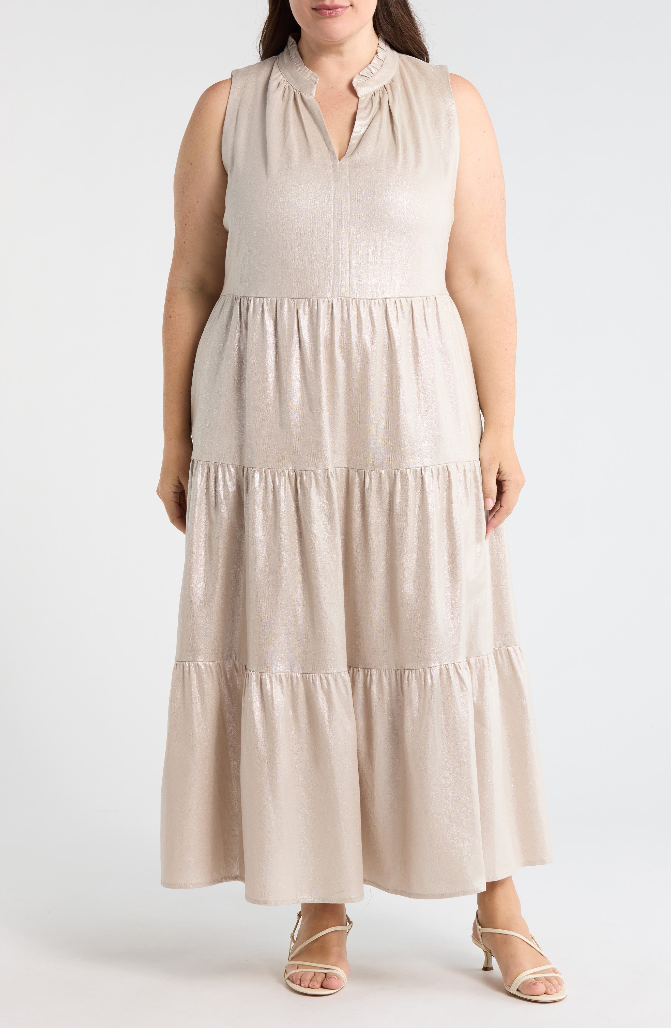 Linen Blend Tiered Maxi Dress