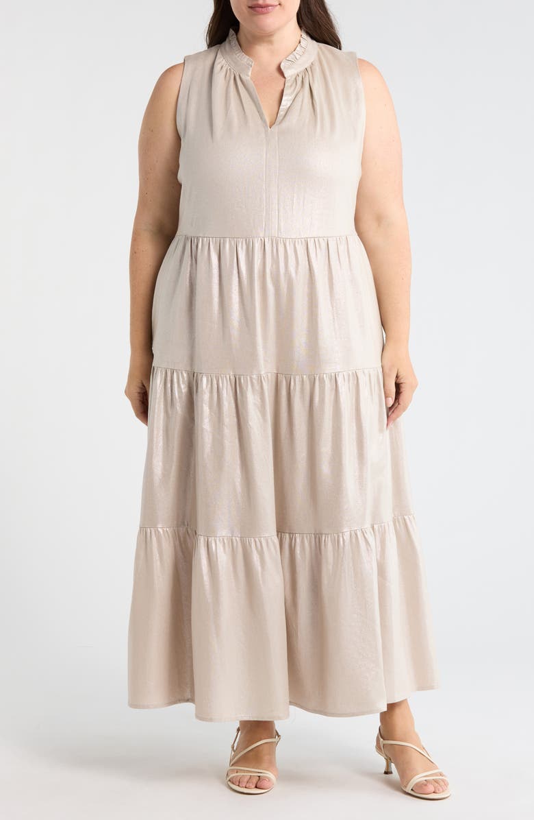 Vince Camuto Linen Blend Tiered Maxi Dress, Main, color, Neutral