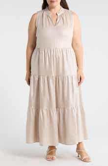 Linen Blend Tiered Maxi Dress