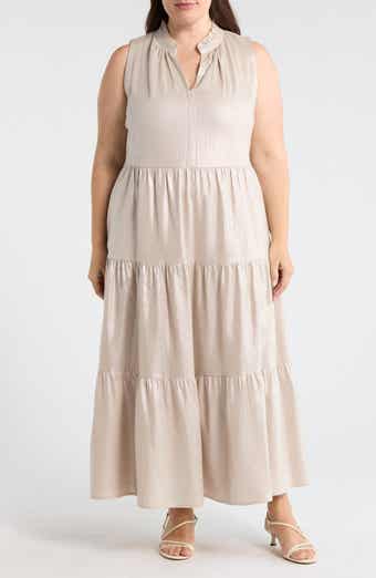 Linen Blend Tiered Maxi Dress