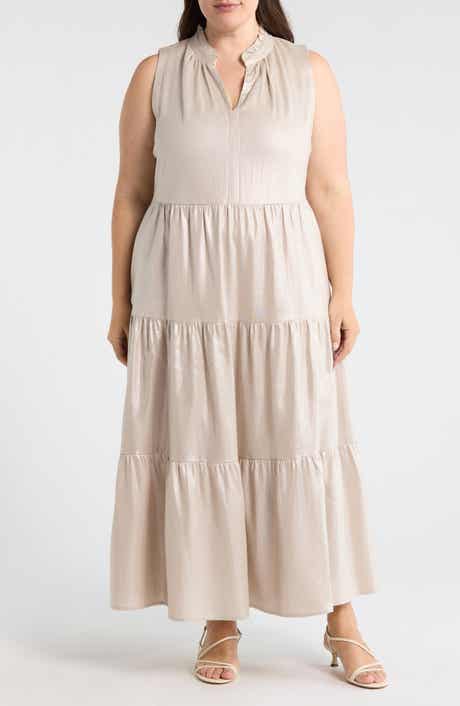 Linen Blend Tiered Maxi Dress