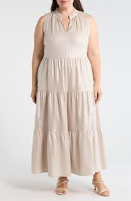 Vince Camuto Linen Blend Tiered Maxi Dress