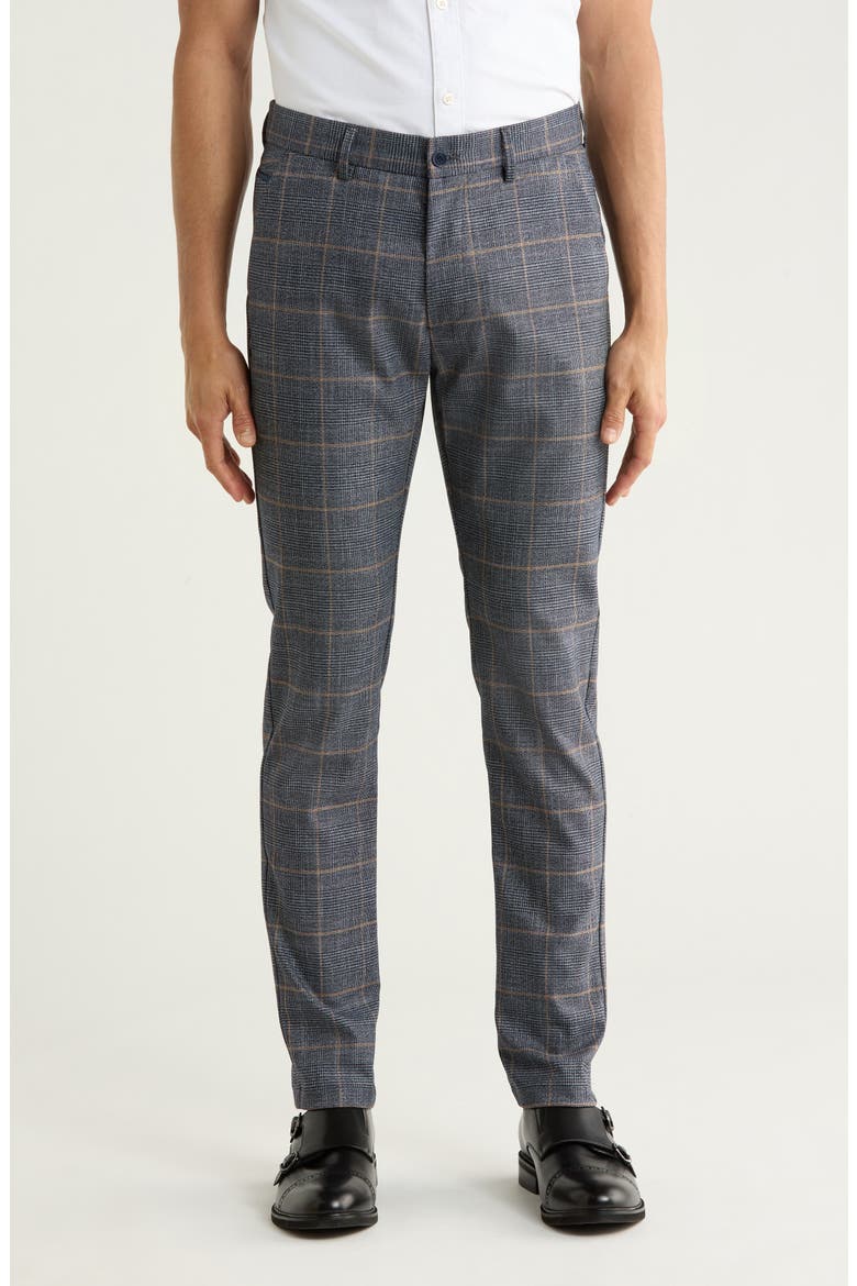 Plaid Straight Leg Trousers, Main, color, NAVY