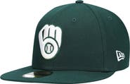 New Era Men's New Era Green Milwaukee Brewers White Logo 59FIFTY Fitted Hat