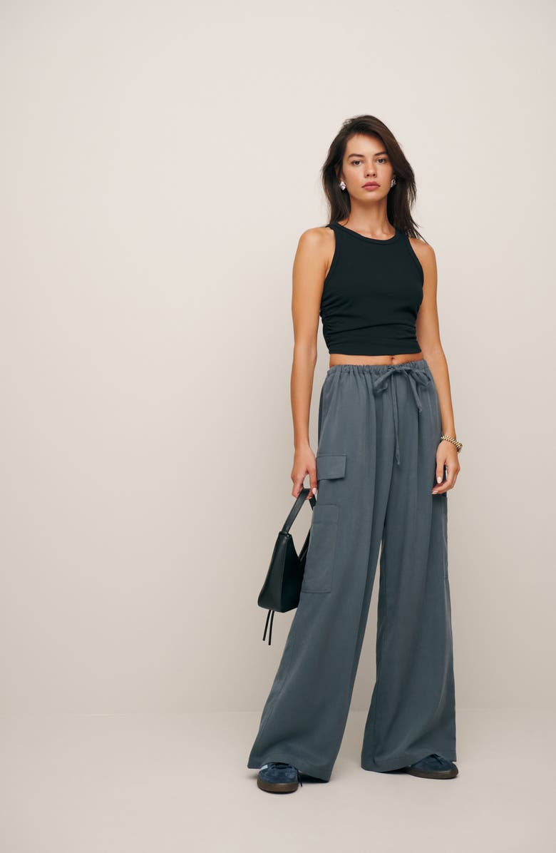 Reformation Ethan Tie Waist Twill Cargo Pants, Alternate, color, 