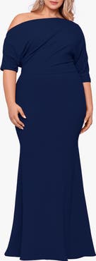 Betsy & Adam One-Shoulder Scuba Crepe Gown