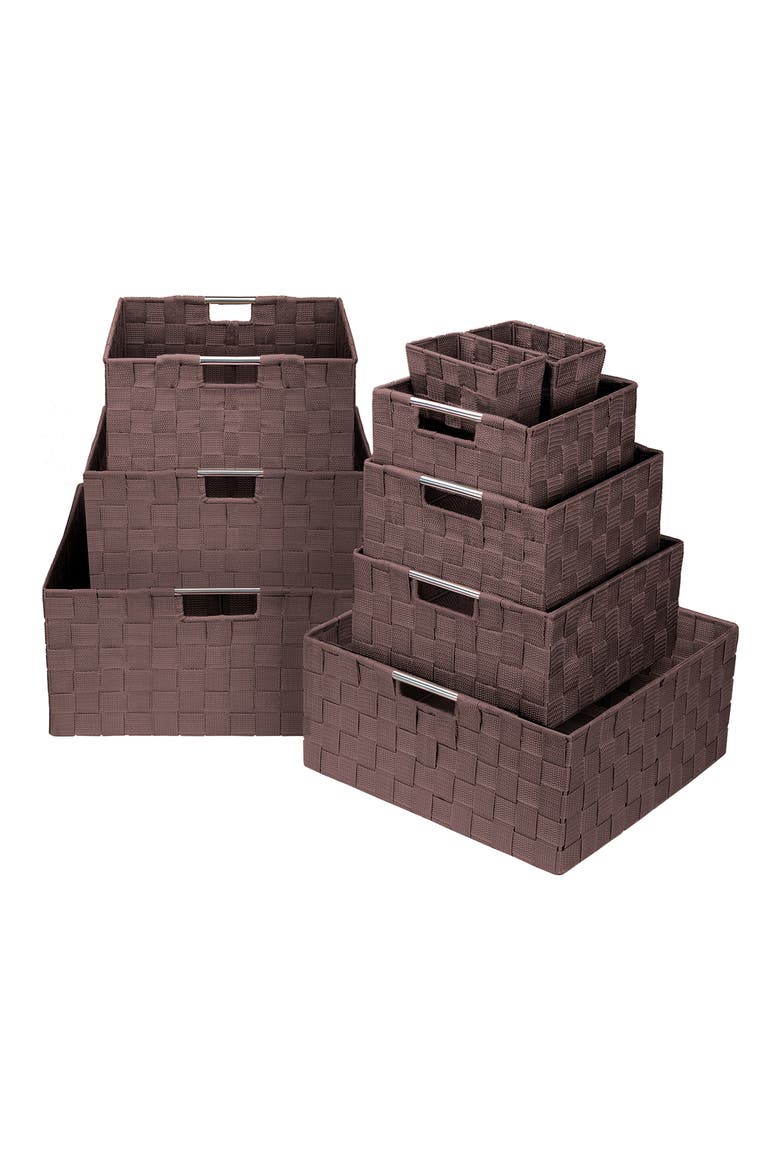 Chocolate Woven 9-Piece Basket Set, Main, color, CHOCOLATE