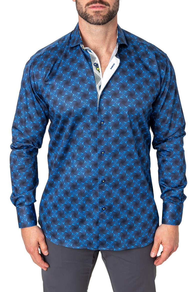Einstein Regular Fit Crossover Blue Button-Up Shirt, Main, color, BLUE