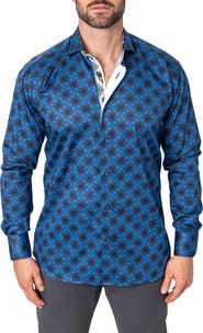 Maceoo Einstein Regular Fit Crossover Blue Button-Up Shirt