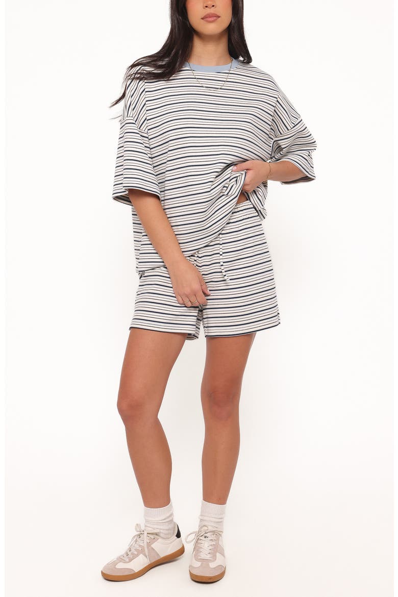 Hellen Stripe Knit T-Shirt & Shorts Set, Main, color, BLUE/CREAM STRIPE