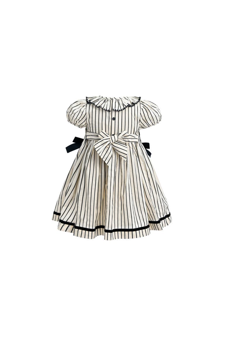 Inkstripe Velvet Bow Dress, Alternate, color, Ivory