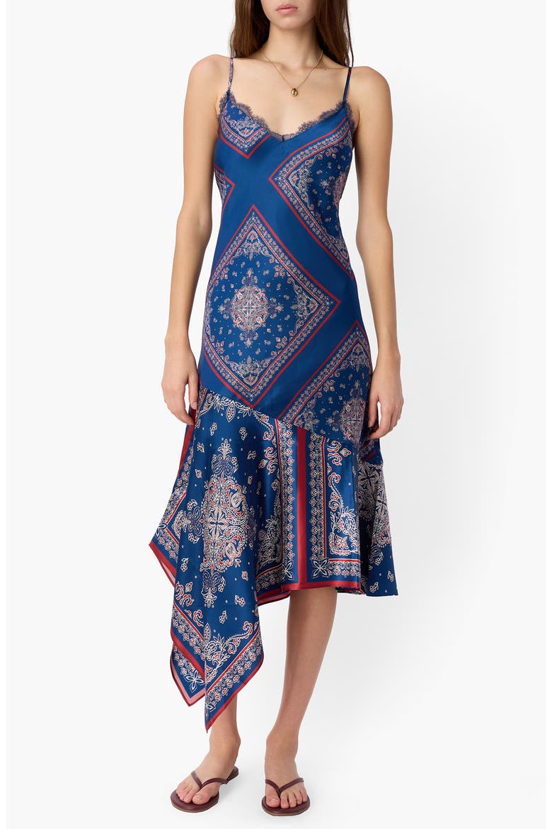 Becky Lace Trim Silk Slipdress, Main, color, MARINERS BANDANA