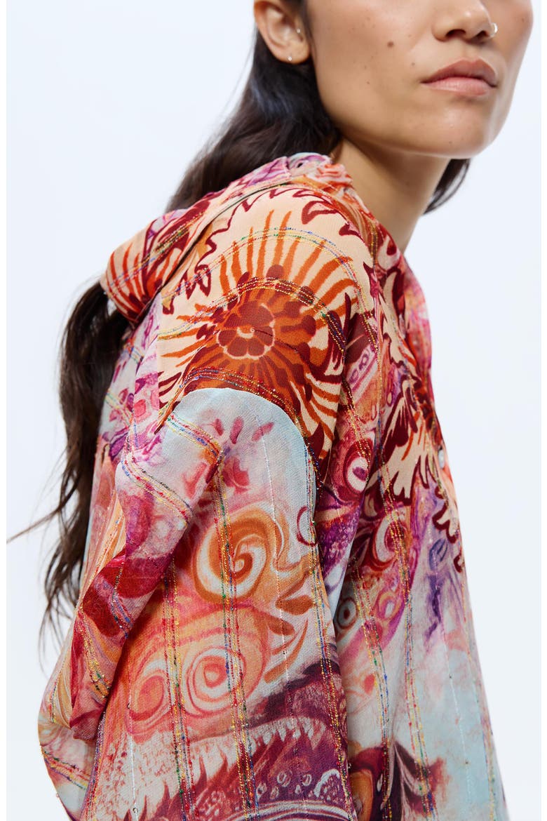 Embroidered Stripe Button-Up Top, Alternate, color, PINK