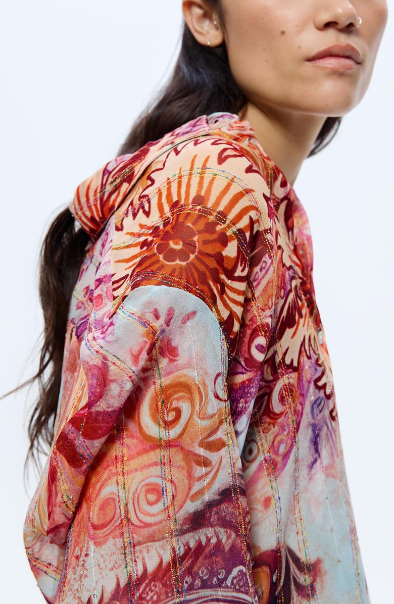 Desigual Embroidered Stripe Button-Up Top, Alternate, color, Pink