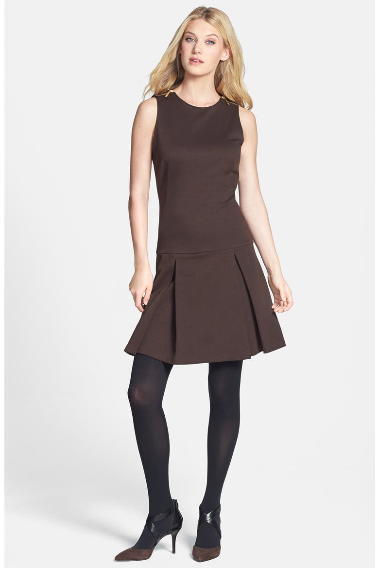 Shoulder Zip Stretch Knit Dress, Alternate, color, CHOCOLATE
