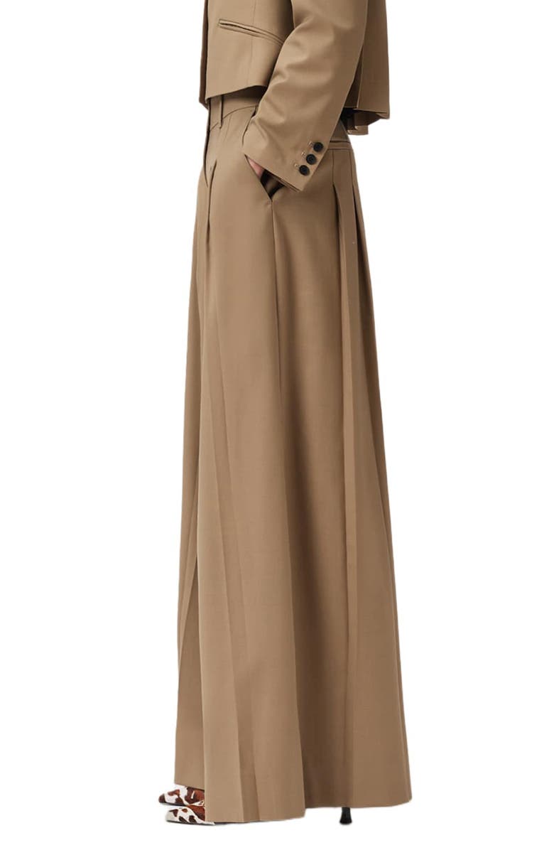AllSaints Poppy Stretch Wool Blend Wide Leg Trousers, Alternate, color, Sand Brown