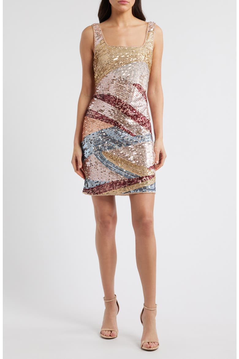 Beaded Sleeveless Minidress, Main, color, CHAMPAGNE